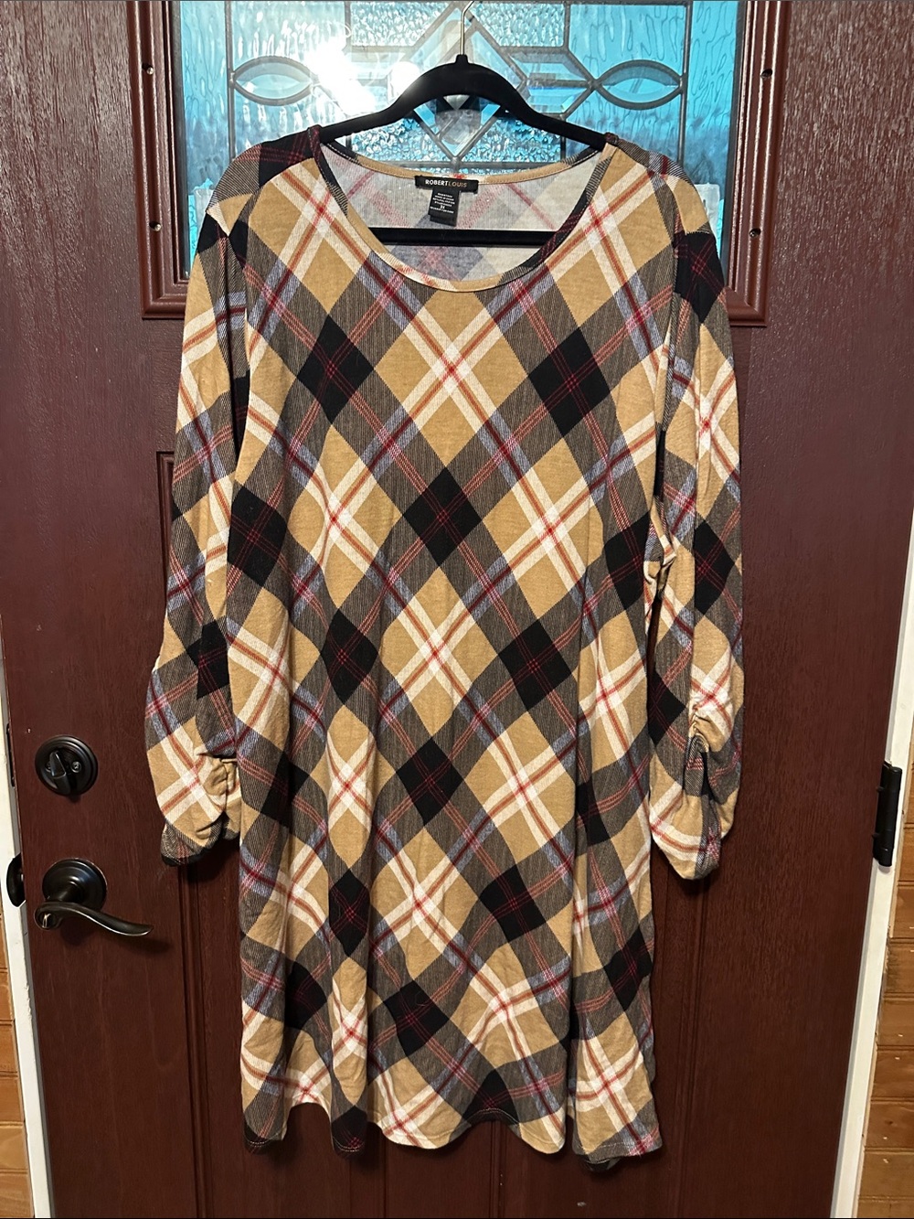 Robert Louis Plaid Long-Sleeve Swing Dress in Mustard and Black